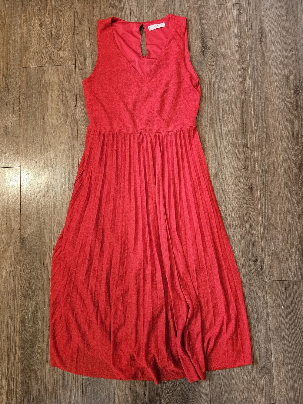 Sleeveless Red Pleated Midi Dress- Mango - Size Small